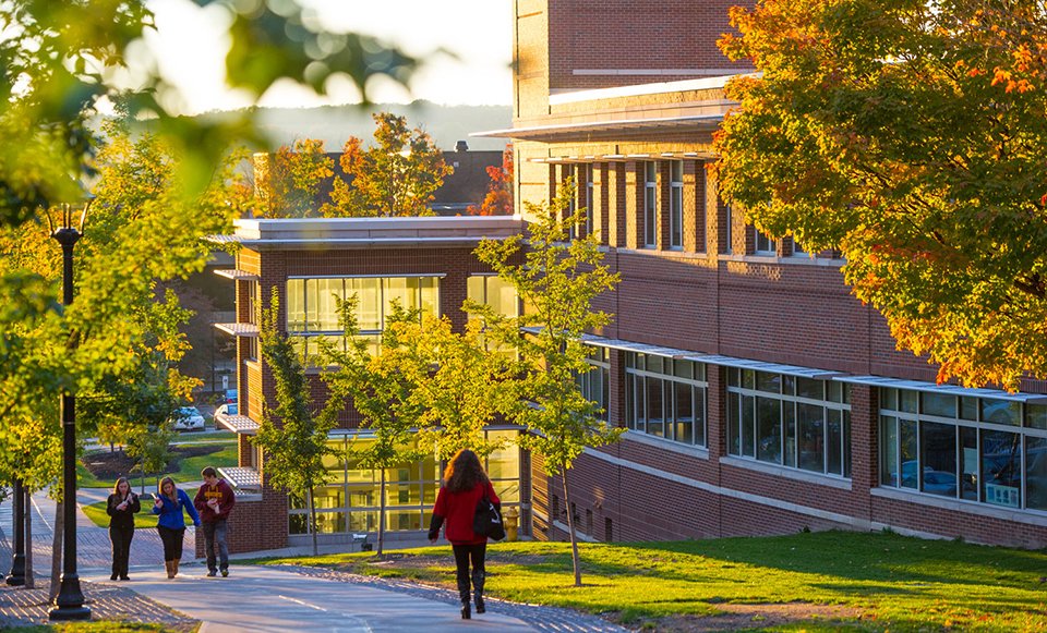 Walkway on a campus in the fall.